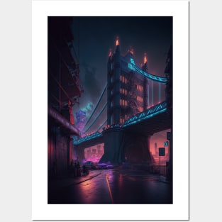 Tower Bridge Cyberpunk style Posters and Art